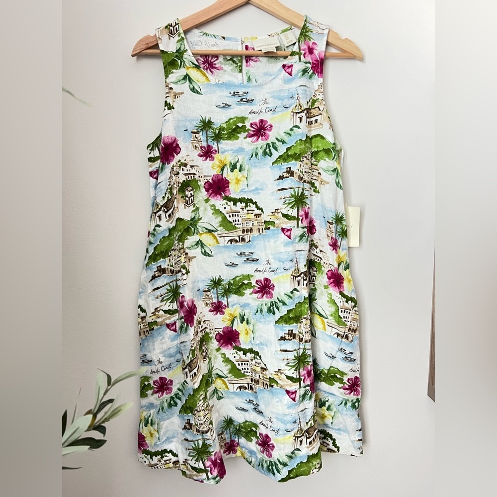 Cynthia Rowley White Tropical Print Sleeveless Dress with Pink & Green Accents
